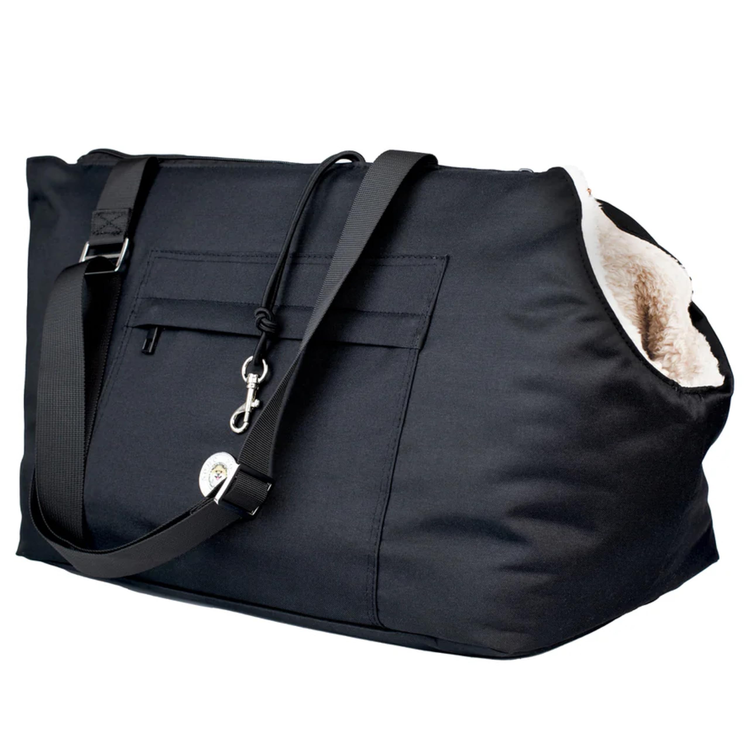 Soho Poms Black & Cream Pet Carrier (Small) | Luxury Dog Handbag For Small Dogs, Puppy, Cats | Car Friendly, Airline Approved Pet Travel Carrier Bag | Waterproof Canvas Warm Fluffy Dog Carriers