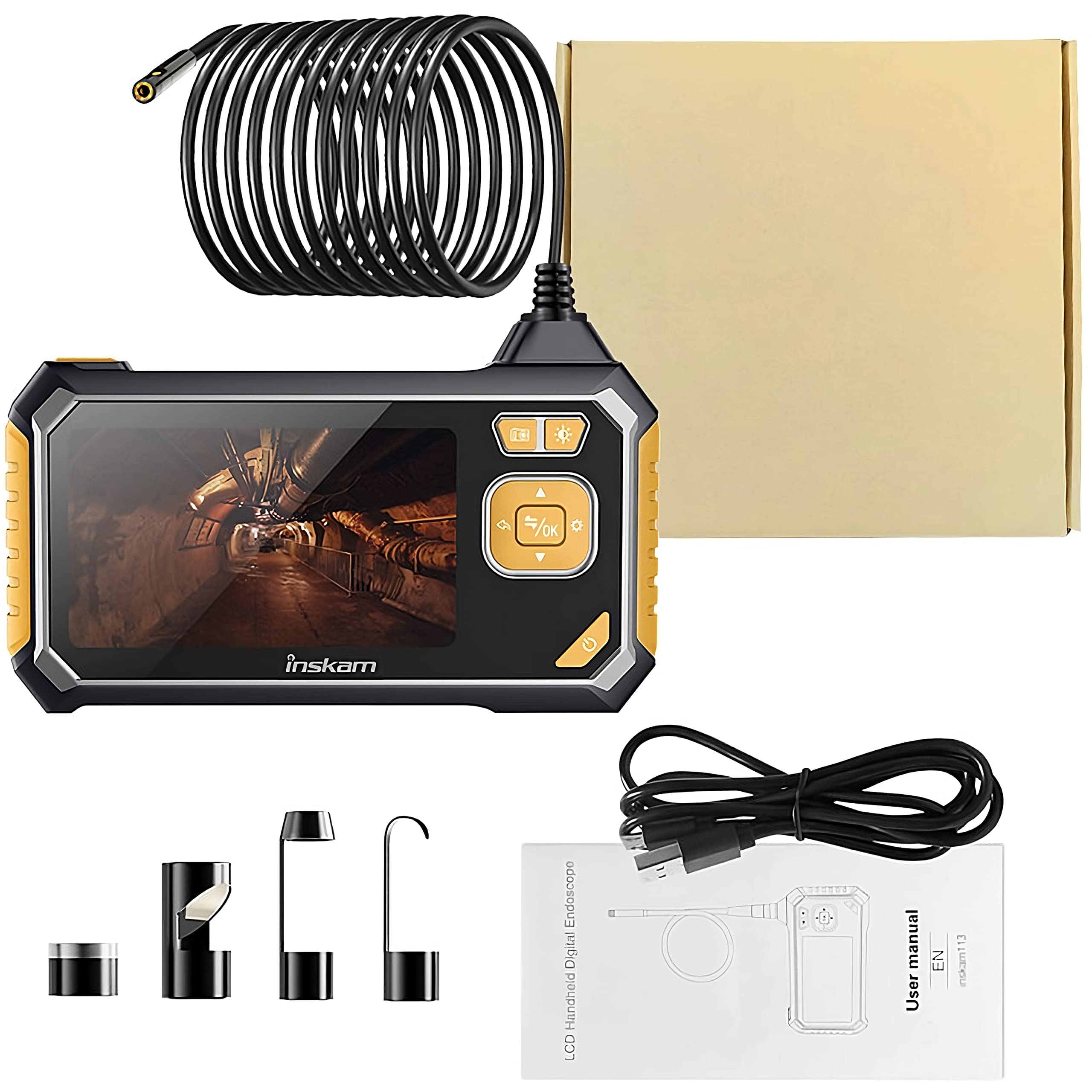 Retoo Endoscopio Cámara de Inspección Industrial Digital de alcantarilladoImpermeable IP67 4,3 Pulgadas Pantalla HD Cable De Serpiente Semirrígido De 3 M LED Sonda