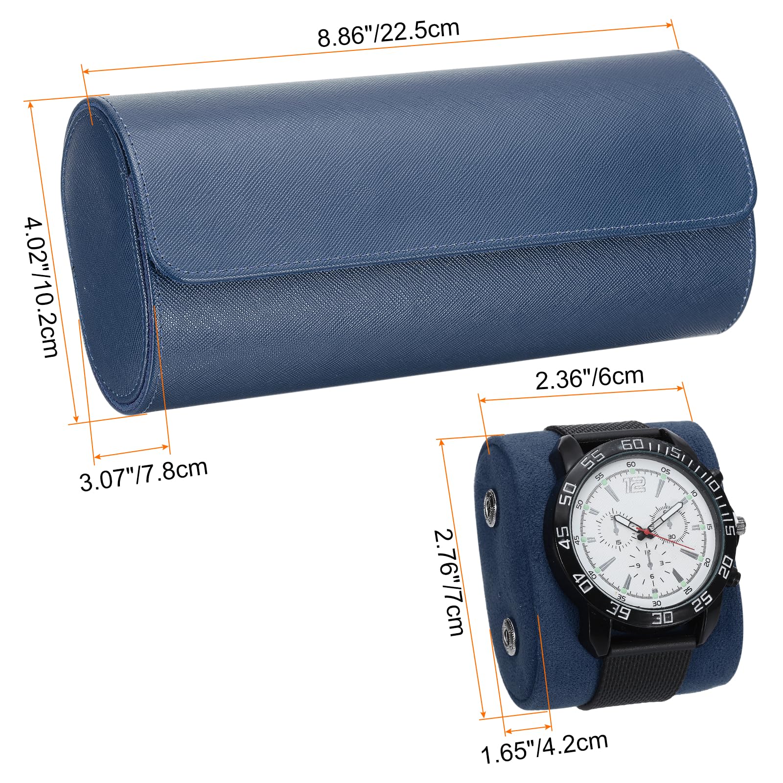 Custodia da viaggio arrotolabile per orologi con 3 scomparti, custodia portatile in pelle per orologi da uomo e da donna, organizer per orologi con cuscino rimovibile per viaggi, esposizione, blu co