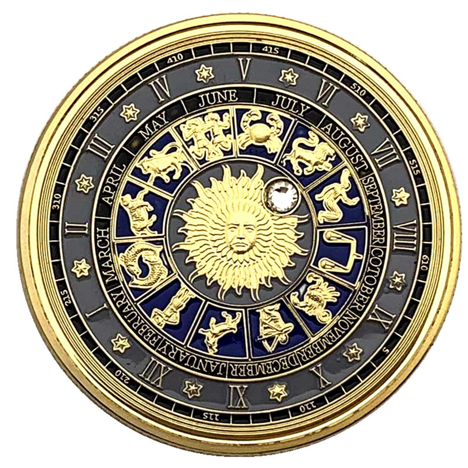 Signos del Zodíaco Color Diamante Chapado en Oro Moneda Conmemorativa Colección de Artesanías de Monedas - 12 Piezas combinación