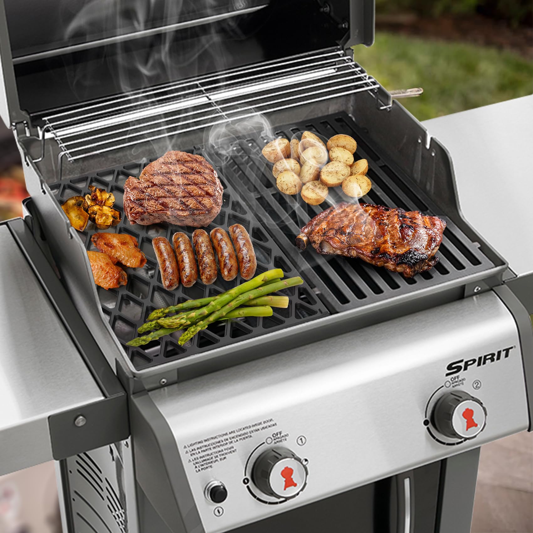 onlyfire Żeliwny system grillowania dla smakoszy ruszt do gotowania pasuje do grilli gazowych serii Weber Spirit 200 z panelami sterowania montowanymi z przodu, zamiennik dla Weber 7637, 44,2 x 25,7
