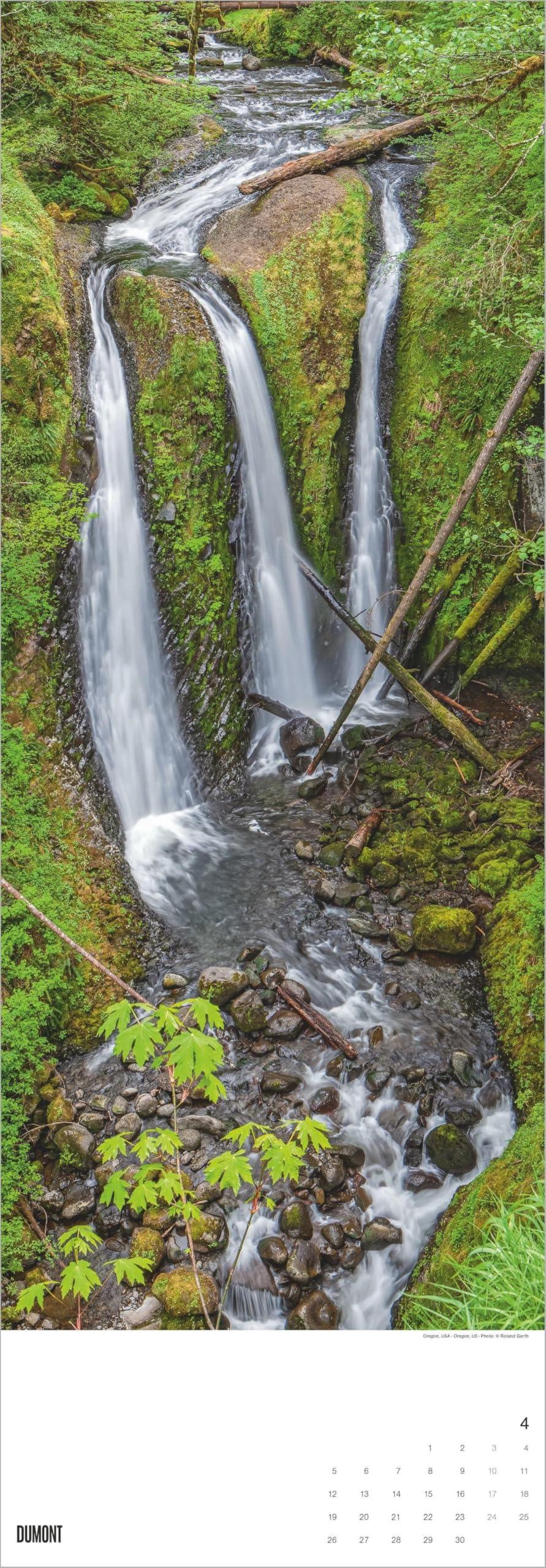 Wasserfälle 2027: Wandkalender 34x98 cm mit 12 Wasserfallfotografien und sprachneutralem Kalendarium