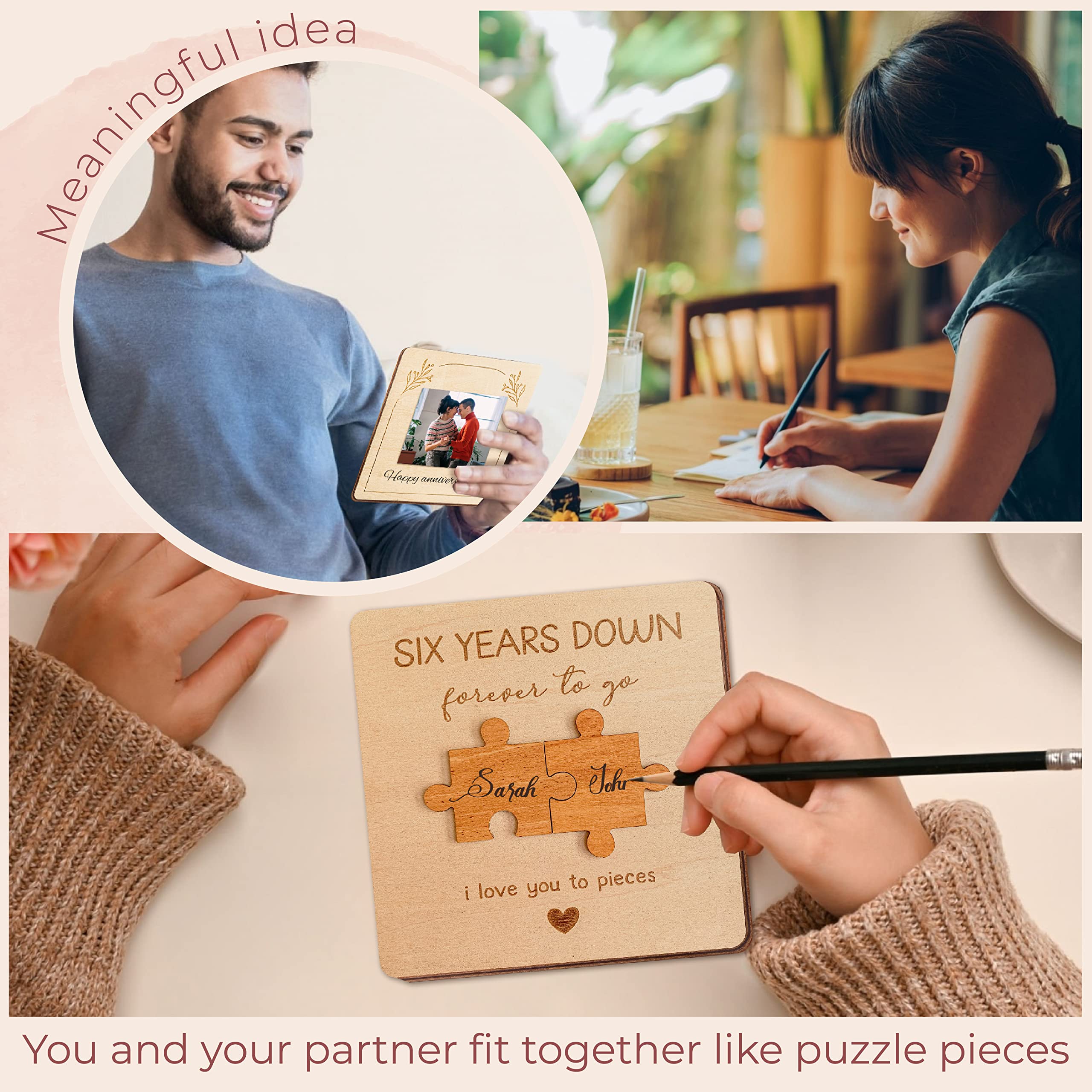 STOFINITY Tarjeta de madera de aniversario de 6 años para marido y esposa