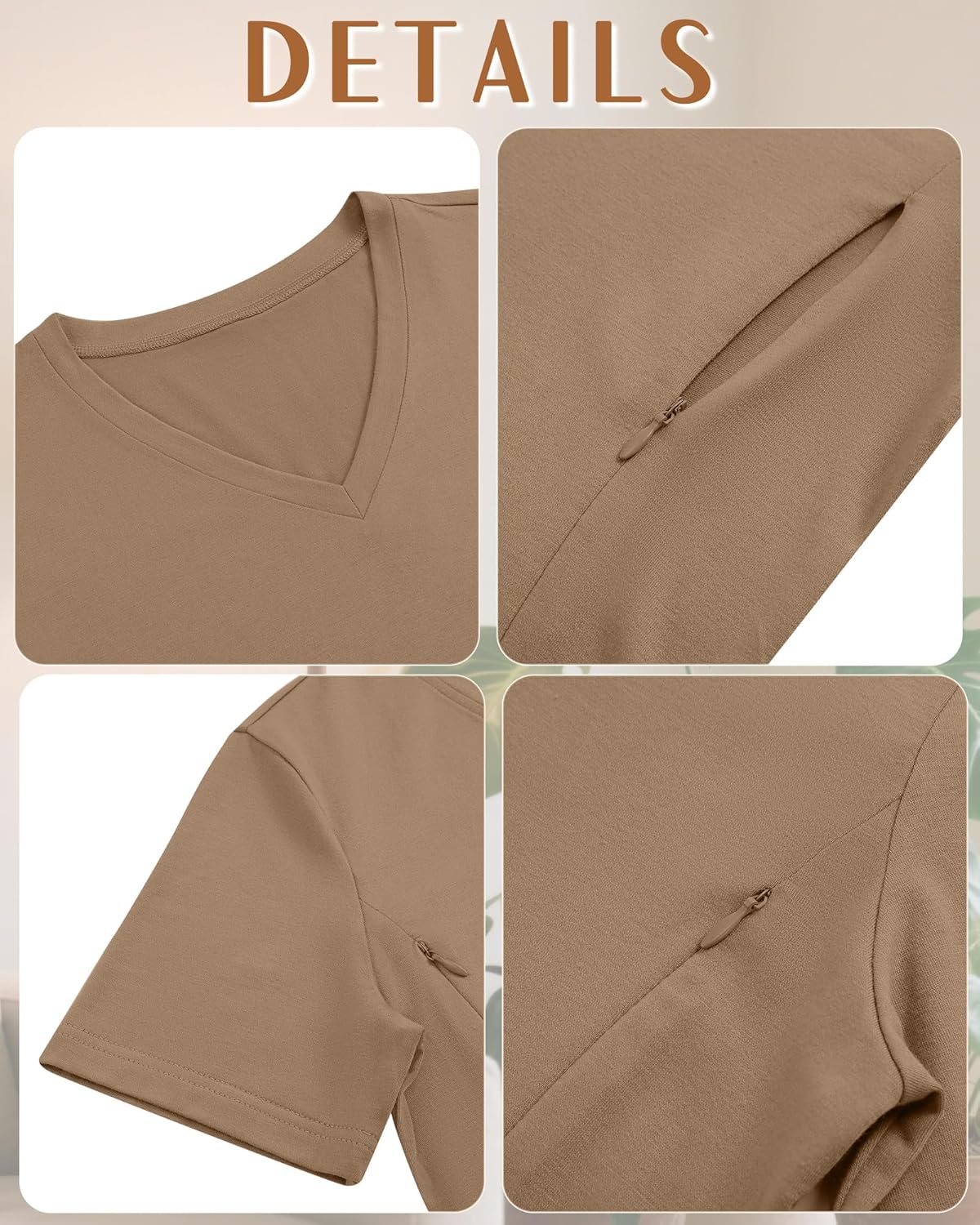 Huukeay 3 Pack Women's Maternity Nursing Tops, Hidden Zippers Breastfeeding Clothes V Neck Short Sleeve Pregnancy Shirts Tees - Image 6