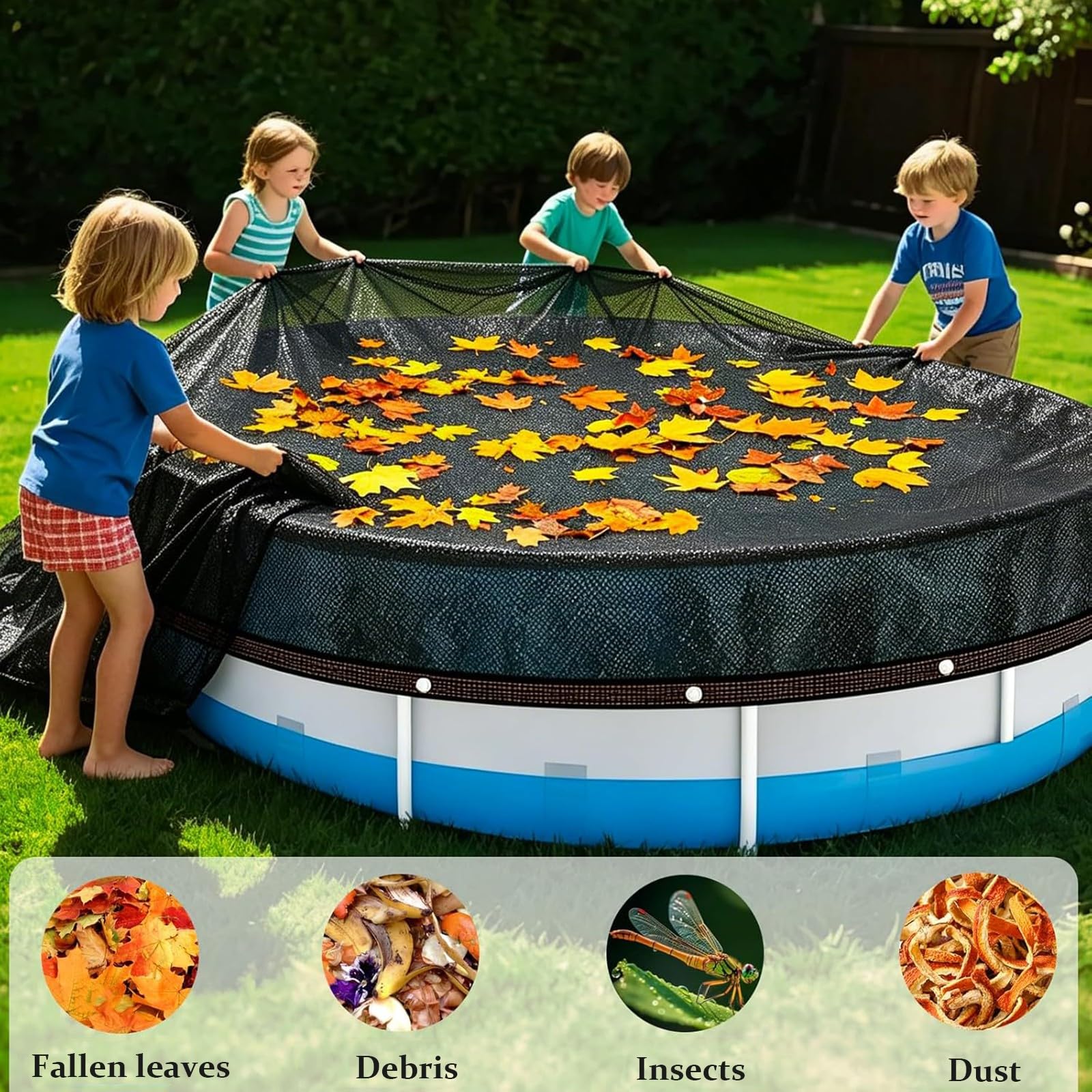 Bâche Piscine Ronde, Filet HDPE Anti-Feuilles pour Piscine Hors Sol | Maille perméable, œillets métalliques, bords renforcés, feuilles et débris, bassin, automne et hivernage(6.5m/21.3FT)