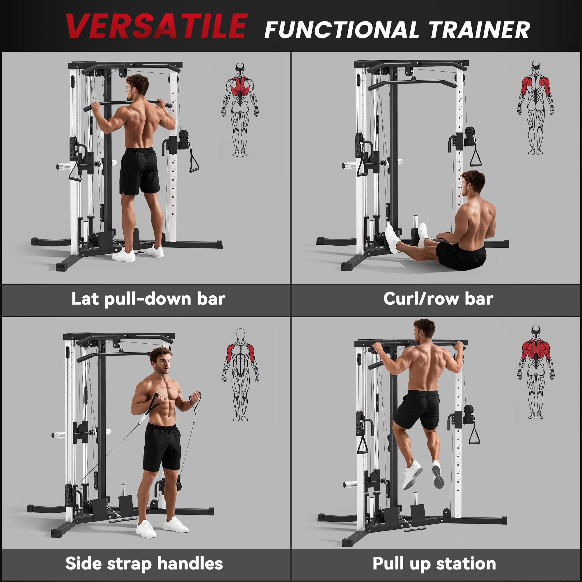 SPORTNOW Power Tower con 15 Posizioni Regolabile, Stazione Fitness con Sbarra per Trazioni e Bilanciere, Palestra Multifunzione in Acciaio, per Home Gym Casa, 170x139x200 cm, Nero