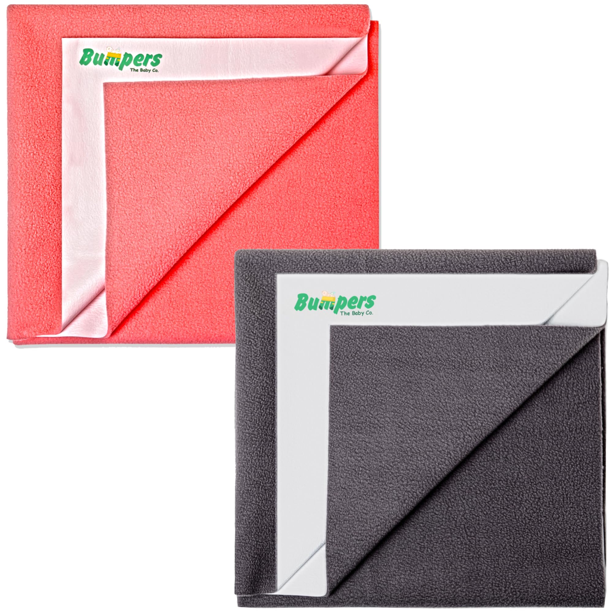 Bumpers Waterproof Dry Rubber Bed Sheet Cover/Toddler/Adult Sleeping Mattress Protector/Urine Extra-Absorbent,Washable & Reusable Crib Mat(XL Combo (200 x 140 cm), Salmon Rose+Grey)