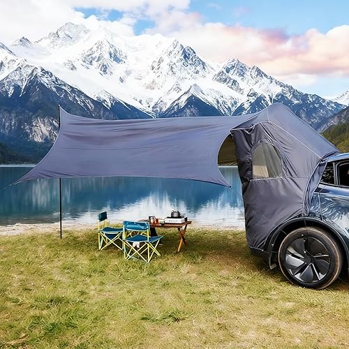 Tienda de campaña con toldo para Tesla Modelo Y 2020-2025 Accesorios UPF50+ y PU impermeable de 118.110 in Tela Oxford 420D Toldo para puerta