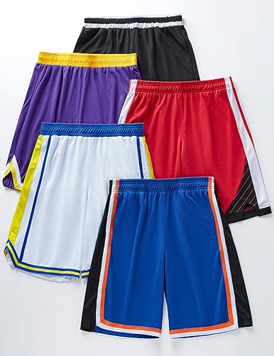 Miniatura 2 de Liberty Imports Paquete de 5 pantalones cortos de baloncesto atléticos de secado rápido para hombre, entrepierna de 9 pulgadas con bolsillos, ropa