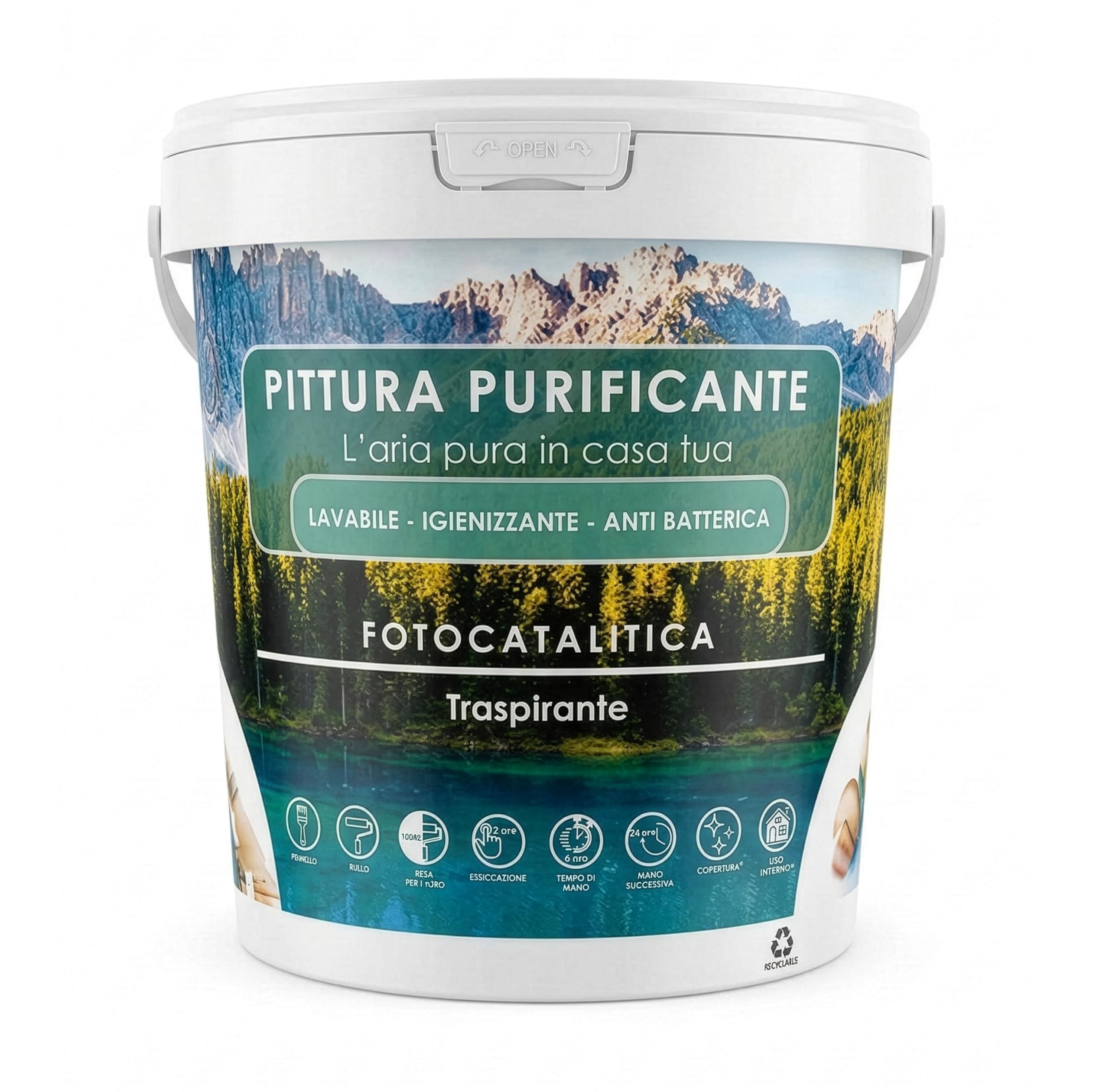 Pittura Antimuffa Fotocatalitica per Interni/Vernice Lavabile Atossica adatta a Bambini e Animali/Traspirante e Risanante per Pareti interne Muro Legno Metallo/No Tossica (Bianco, 5 Kg)