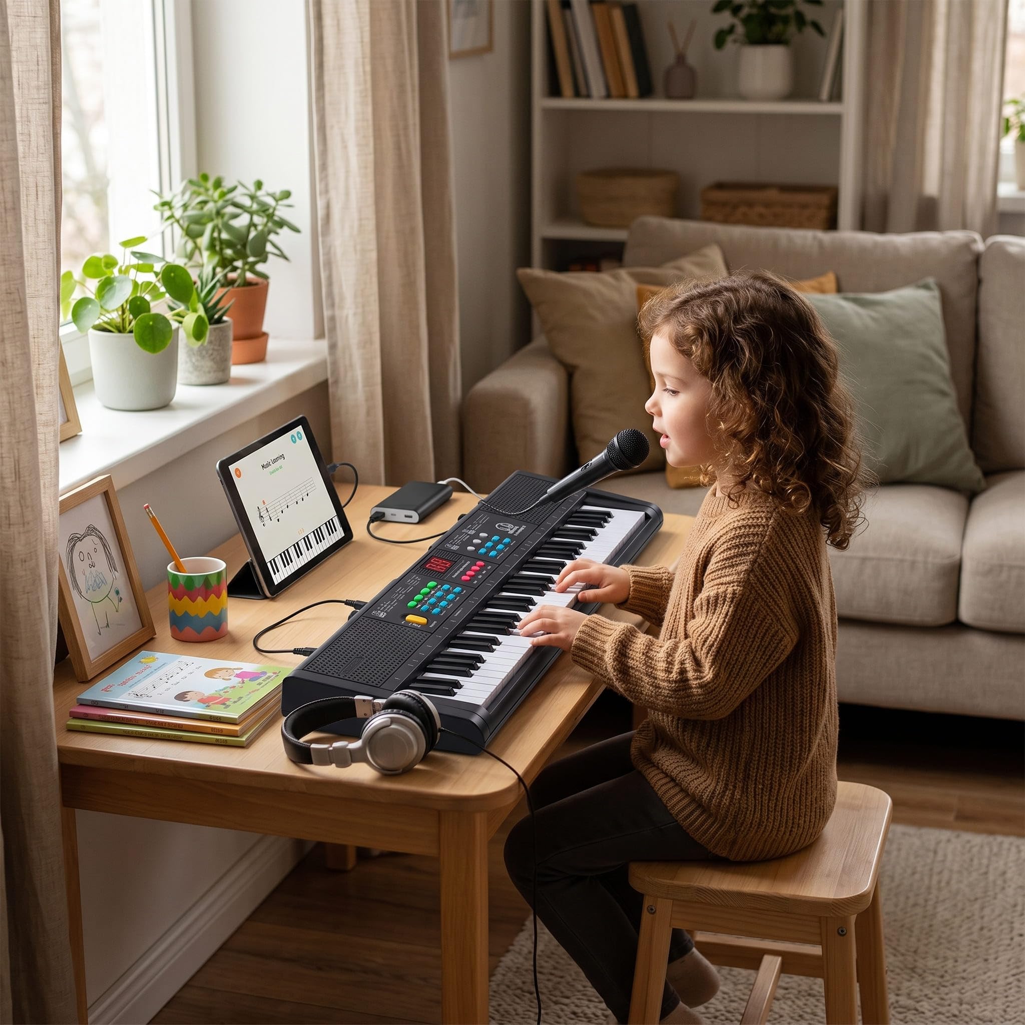 Pianino klawiaturowe, 61 klawiszy, wielofunkcyjne klawiatury elektroniczne, pianino cyfrowe z mikrofonem MQ6186, ładowanie USB, do ćwiczeń, nagrywania, programowania, akordy