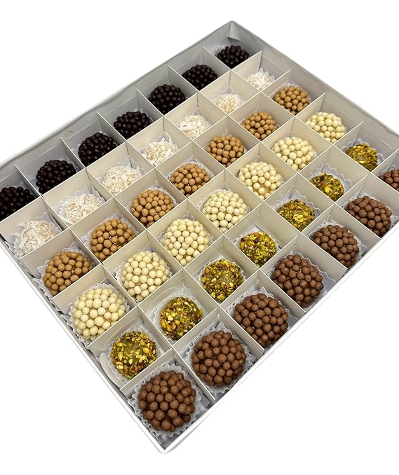 Brigadeiro Brazilian Truffles - Premium Gift Box, 42 Units - gift box, Birthday Gift Baskets, Brazilian Brigadeiro, Dessert Package, 42 Brazilian Truffles by Misses Sweet (Traditional Crisppearl Belgian Chocolate)