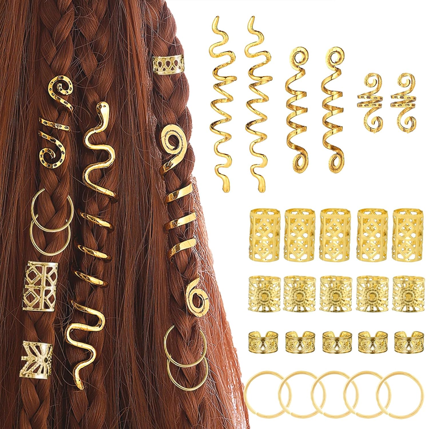 86 Pcs Gold Hair Braids & Dreadlock Beads | Hair Accessories