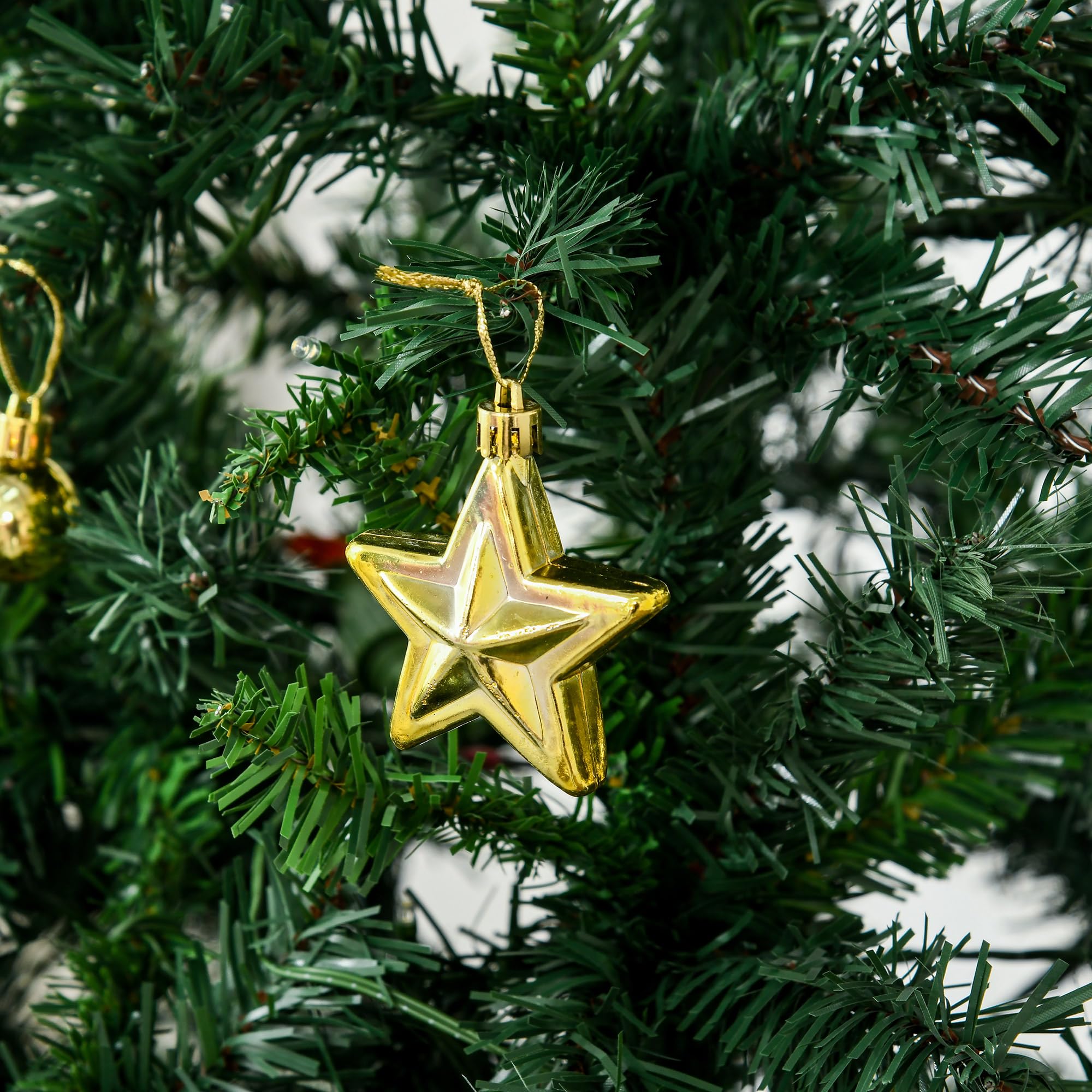 HOMCOM Árbol de Navidad con Luces LED Árbol Artificial Ø112x180 cm Verde | 180 cm, 745 Ramas, Bolas Adornos, Soporte de Metal