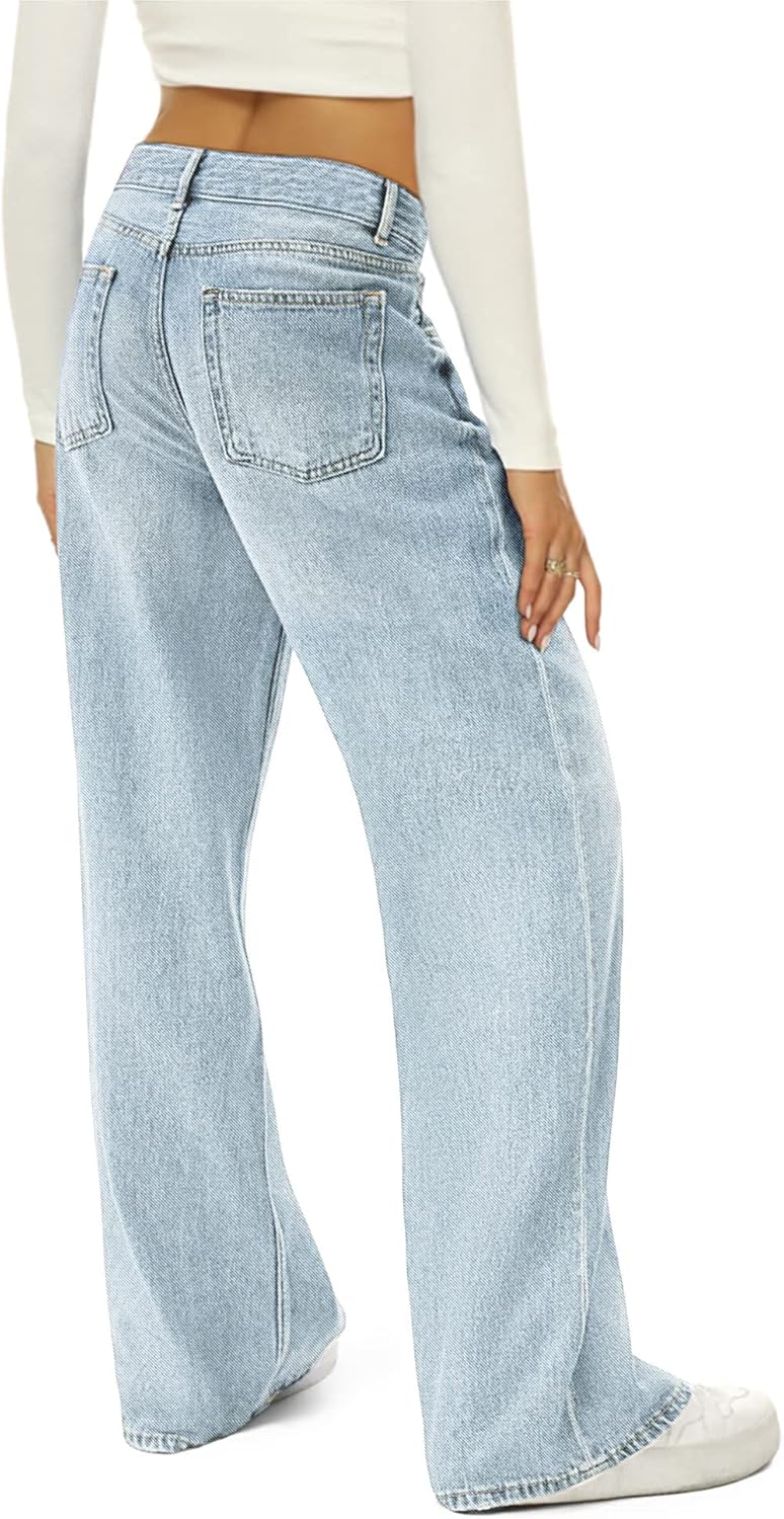 HDLTE Women Wide Leg Jeans High Waist Baggy Jeans Loose Boyfriend Jeans Denim Pants Y2K(Sky Blue, Medium) - Image 2