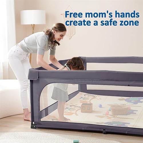 Miniatura 3 de Sweeby Corralito para bebés, 59 x 59 pulgadas, corralitos para bebés y niños pequeños, corralito grande con puerta para jugar en interiores y