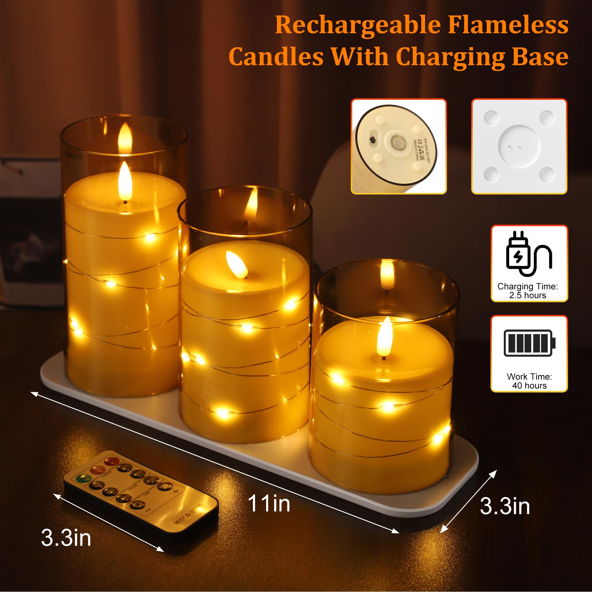 EXTSUD 3 pezzi Candele a LED, Candele ricaricabili con telecomando Candele a LED senza fiamma candele elettriche per la decorazione della casa Natale festa di compleanno