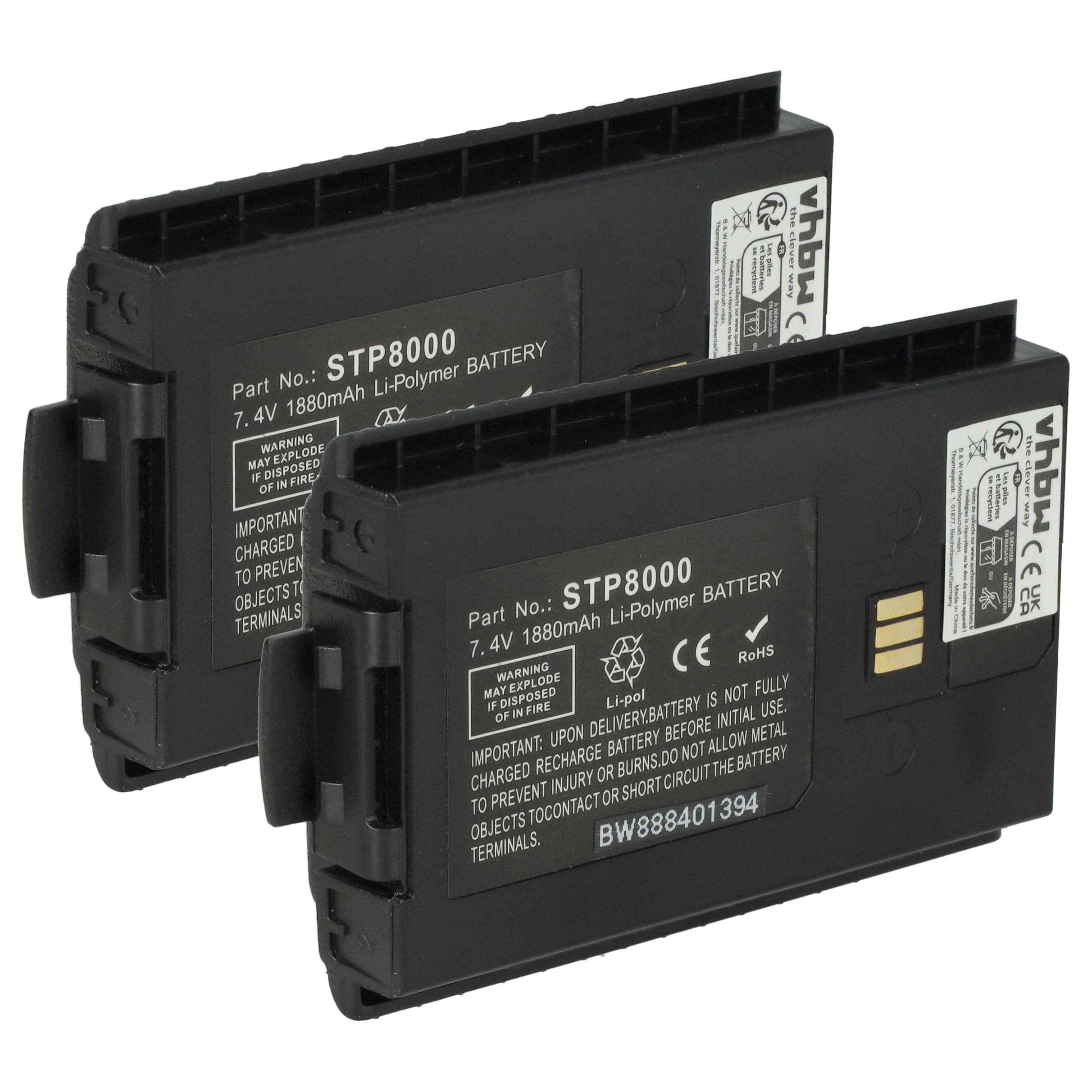 vhbw 2X Akku kompatibel mit Tetra STP8000 | SC2020, SC2024, SC20, STP8035, STP8020, STP8030 Funkgerät, Walkie Talkie (1880 mAh, 7,4 V, Li-Polymer)