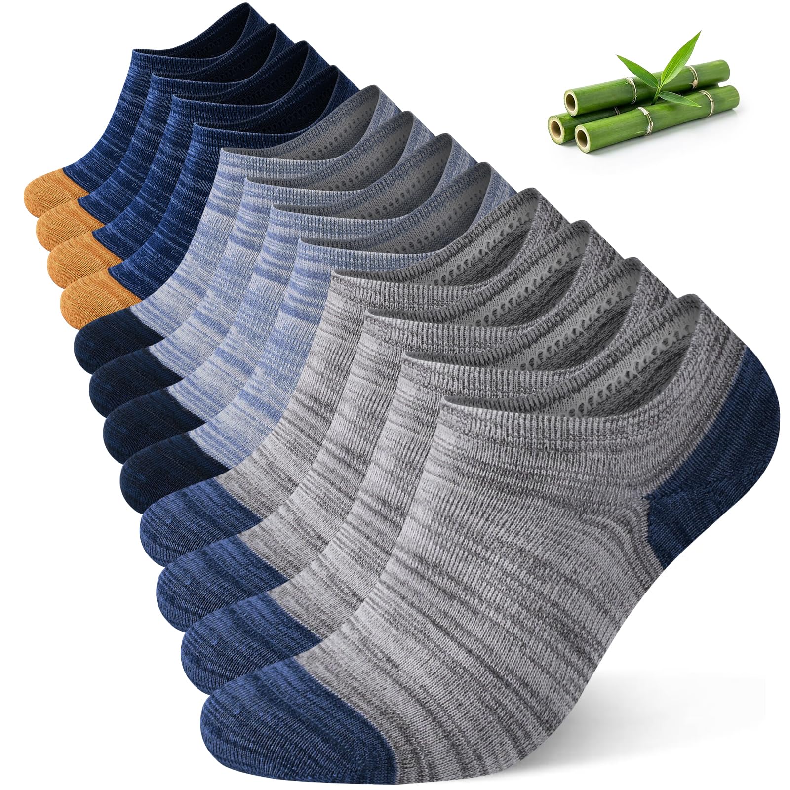 Niorasen Calcetines Invisibles Hombre y Mujer de Bambú 6 Pares, Pinkies Unisex Transpirables con Silicona Antideslizante, Calcetines Bajos para Zapatillas y Mocasines, Talla 35-50 — view 10