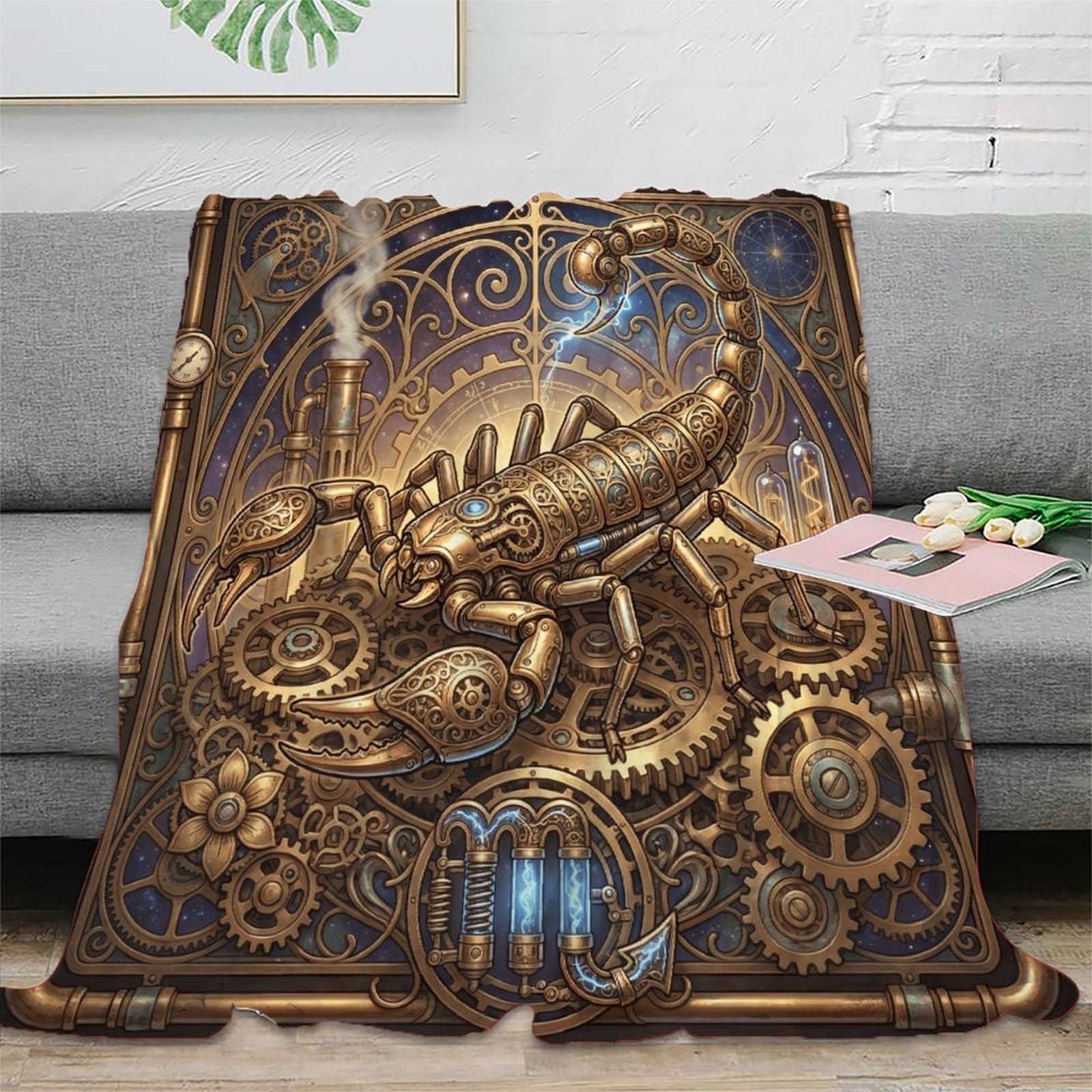 H3B8U2Y5 Scorpio Zodiac Steampunk Flannel Throw Blanket, Bedroom Nap Use