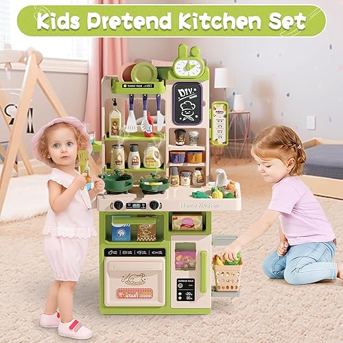 Miniatura 7 de Juego de Cocina para Niños, 63 Piezas de Juguetes de Cocina de Juego de Simulación para Niños Pequeños, Estufa de Cocina con Sonido de Vapor y Luz