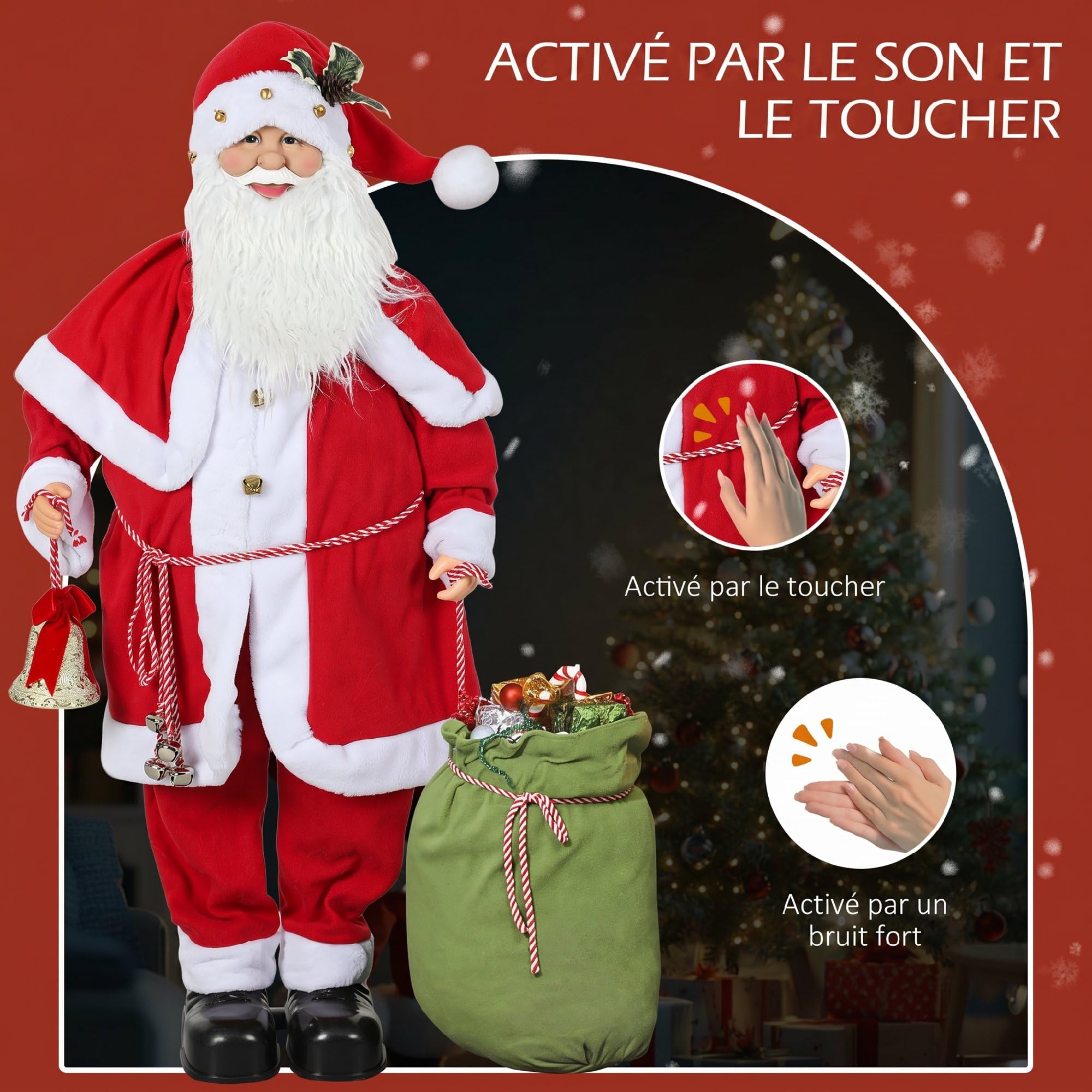 Figurine de Père Noël, Debout de Père Noël Rouge Traditionnelle 140 cm