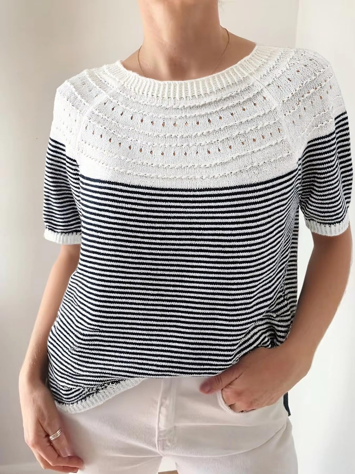 MORISTE Maglia Casual Donna, Top a Righe Maniche Corte Collo Rotondo per Pendolari Primavera Estate