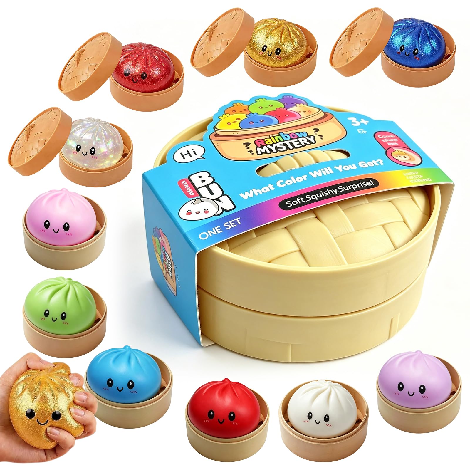 Random Dumpling Squishys Mystery Boxs - 10 Colors Random Mystery Dumplings Squishies Glitter Dumplings Stress Balls for Classroom Prizes Birthday Gifts Party Favors
