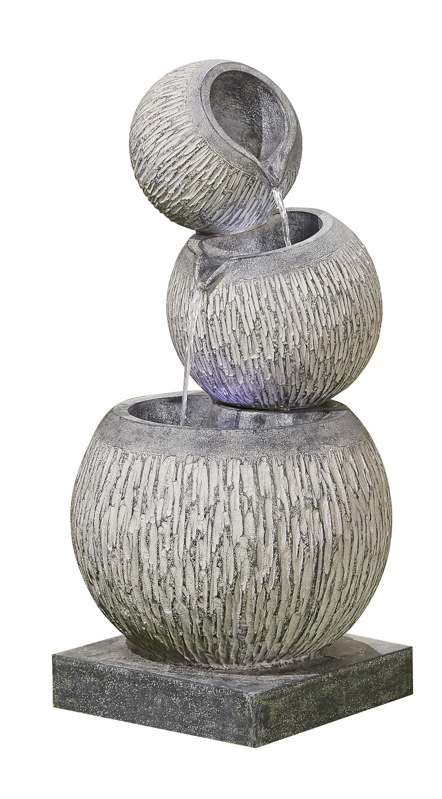 Easy Fountain Illusion Falls Water Feature – Mains Powered, No Plumbing, Outdoor Garden Fountain with Recirculating Pump and LED Lights, Polyresin, Patio & Garden