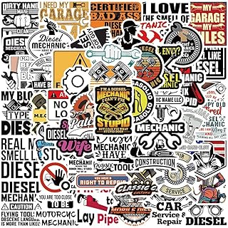 Mechanic Sticker Pack of 50 Pcs Vinyl Mechanic Stickers Mechanic Decals for Water Bottles Laptops Hydro Flasks Luggage Skateboard Hard Hat