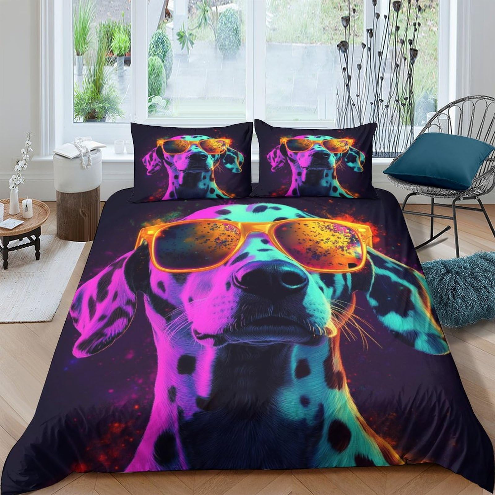 Ctjqhvkz Style-10 3D Printed Dalmatian Dog Sunglasses Fitted Sheet Microfiber Anti-Slip Bed Cover For Bedroom Guest Room Decor Washable Single（135X200cm）