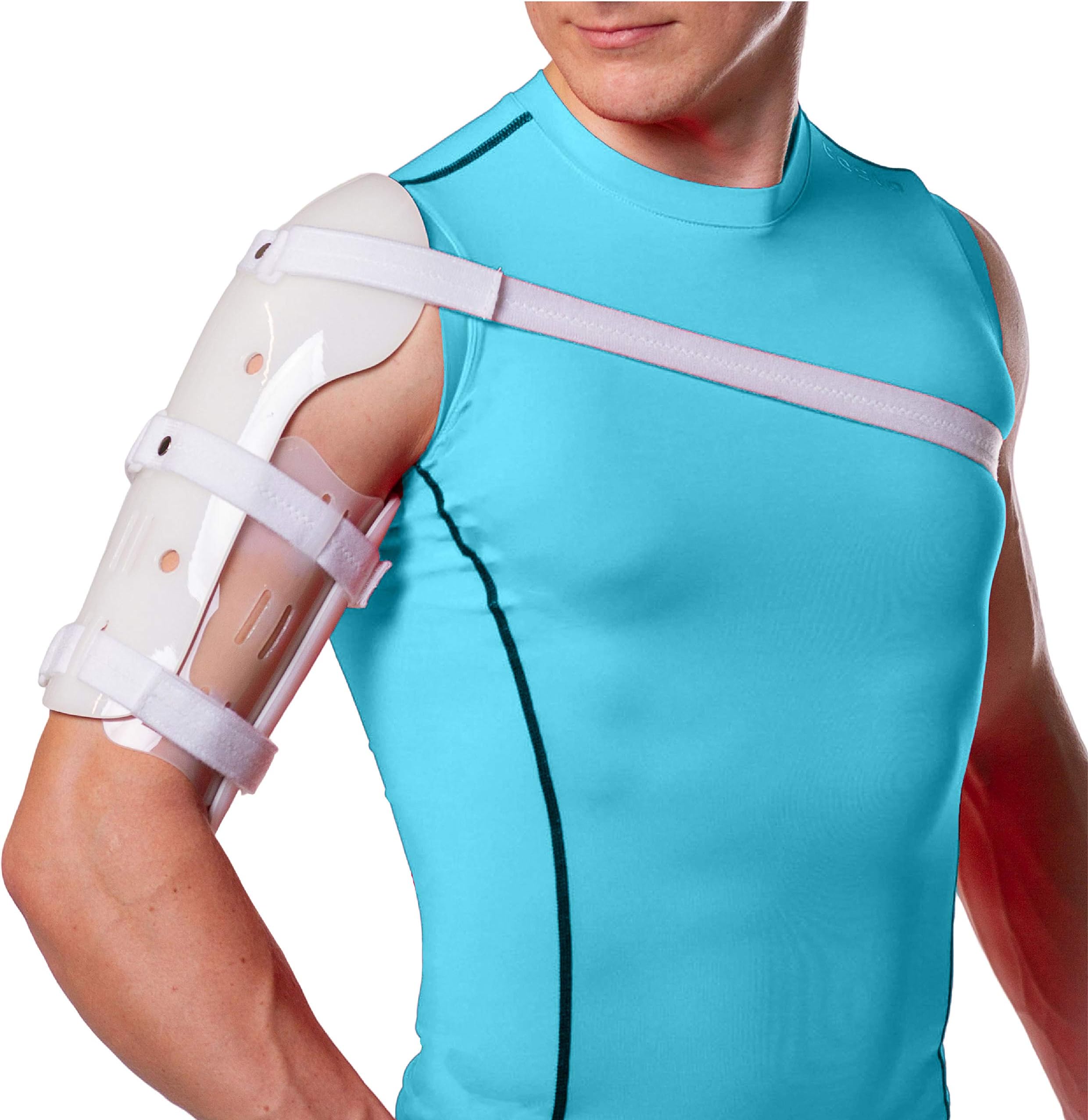 BraceAbility Sarmiento Brace - Humeral Shaft Fracture Splint Cast for Broken Upper Arm, Shoulder, Bicep and Humerus Bone with Stockinette, Sling and Cuff Support (Large)