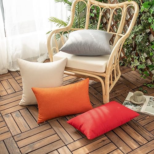 Miniatura 5 de Woaboy - Juego de 2 fundas impermeables de cojines para exteriores, fundas decorativas de cojines, sólidos, de lino de algodón de granja para sillas