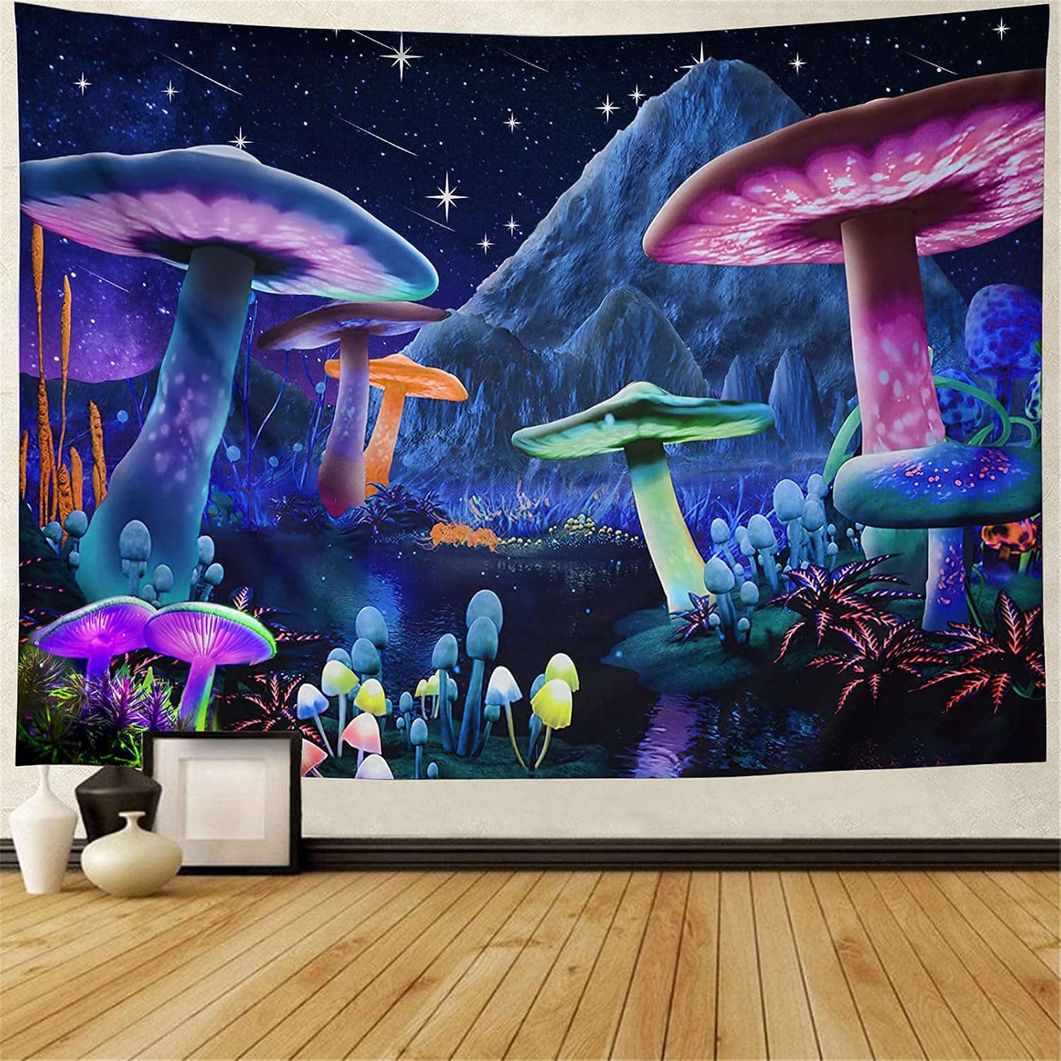 Bowavat Wall Tapestry, Mushroom Tapestry Wall Hanging Tapestry Plant Tapestry Starry Sky Tapestry for Bedroom Living Room Decor (H59.1×W59.1)