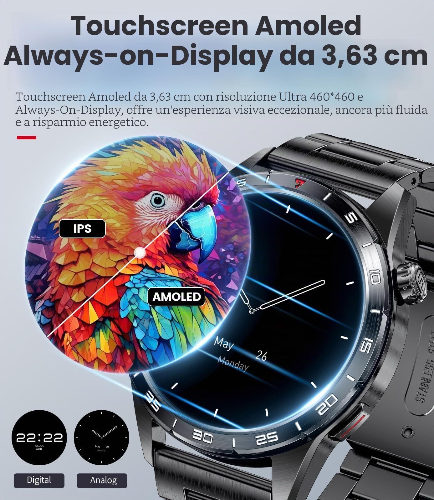 LIGE 2025 Orologio Intelligente Uomo con 1.43'' Amoled Schermo/400mAh Batteria,123 Modalità Sport,Chiamate Bluetooth,Fitness Watch con Monitor di Frequenza Cardiaca/Sonno,Android iOS