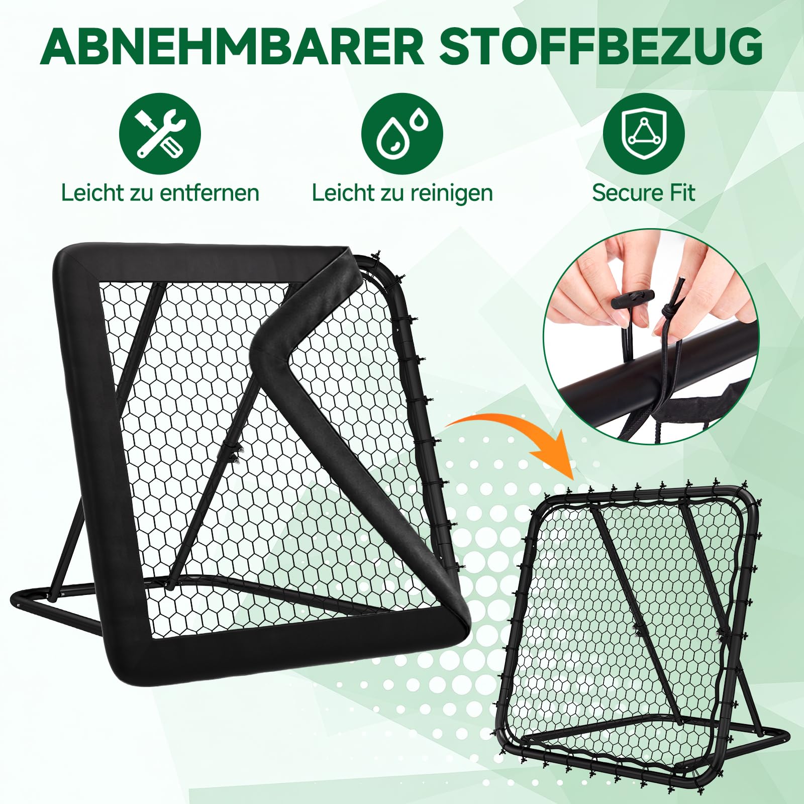 SUNYRISY Rebounder für Fußball, Fussball Rebounder mit Tornetz und Schutzrand, Fussball Trainingszubehör, Trainingsset für Handball und Volleyball, Stufenlos Verstellbar