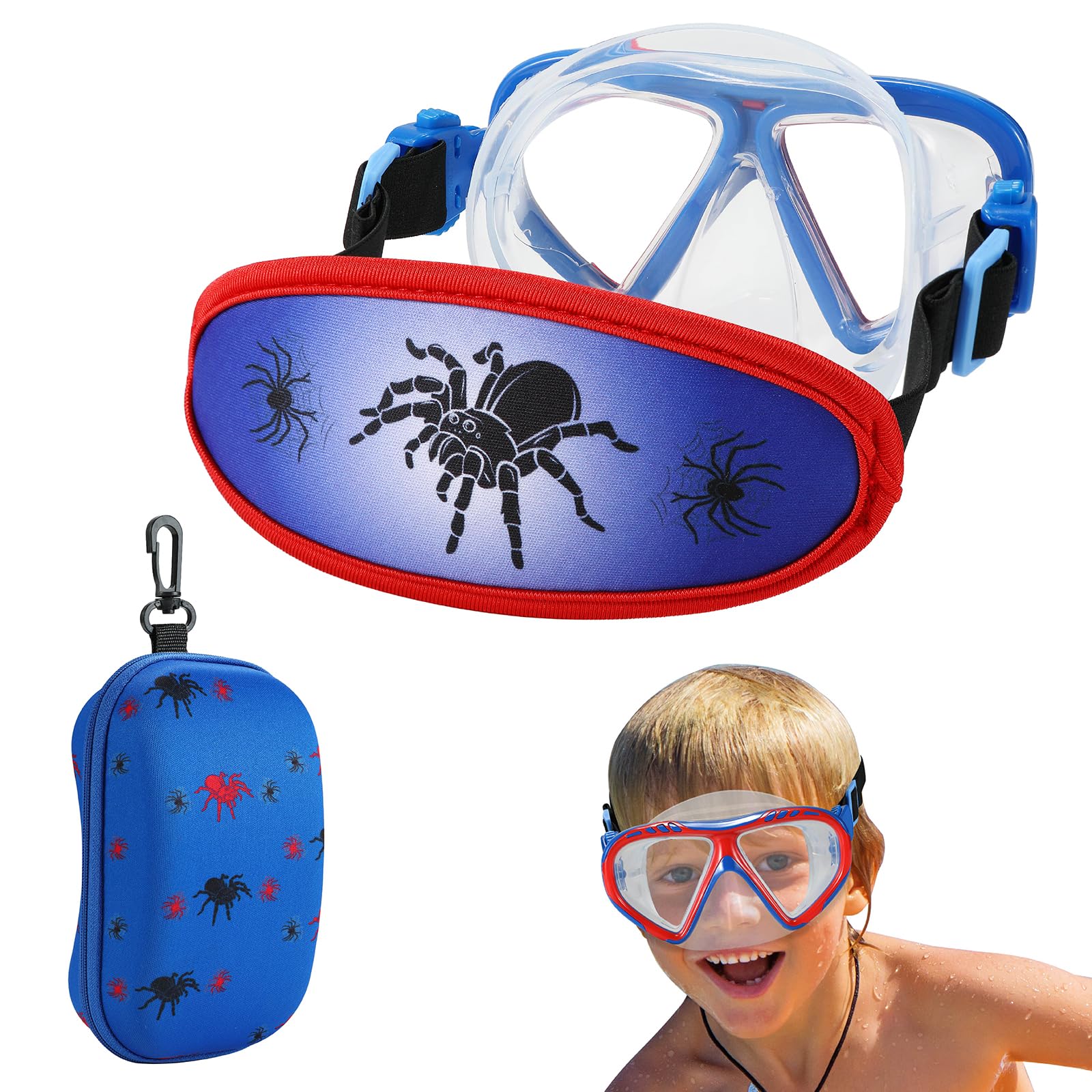 Toddler Swim Goggles Nose Cover,Kids Goggles No Hair Pull,Anti Fog Children Swimming Mask (1PK - Red Spider)