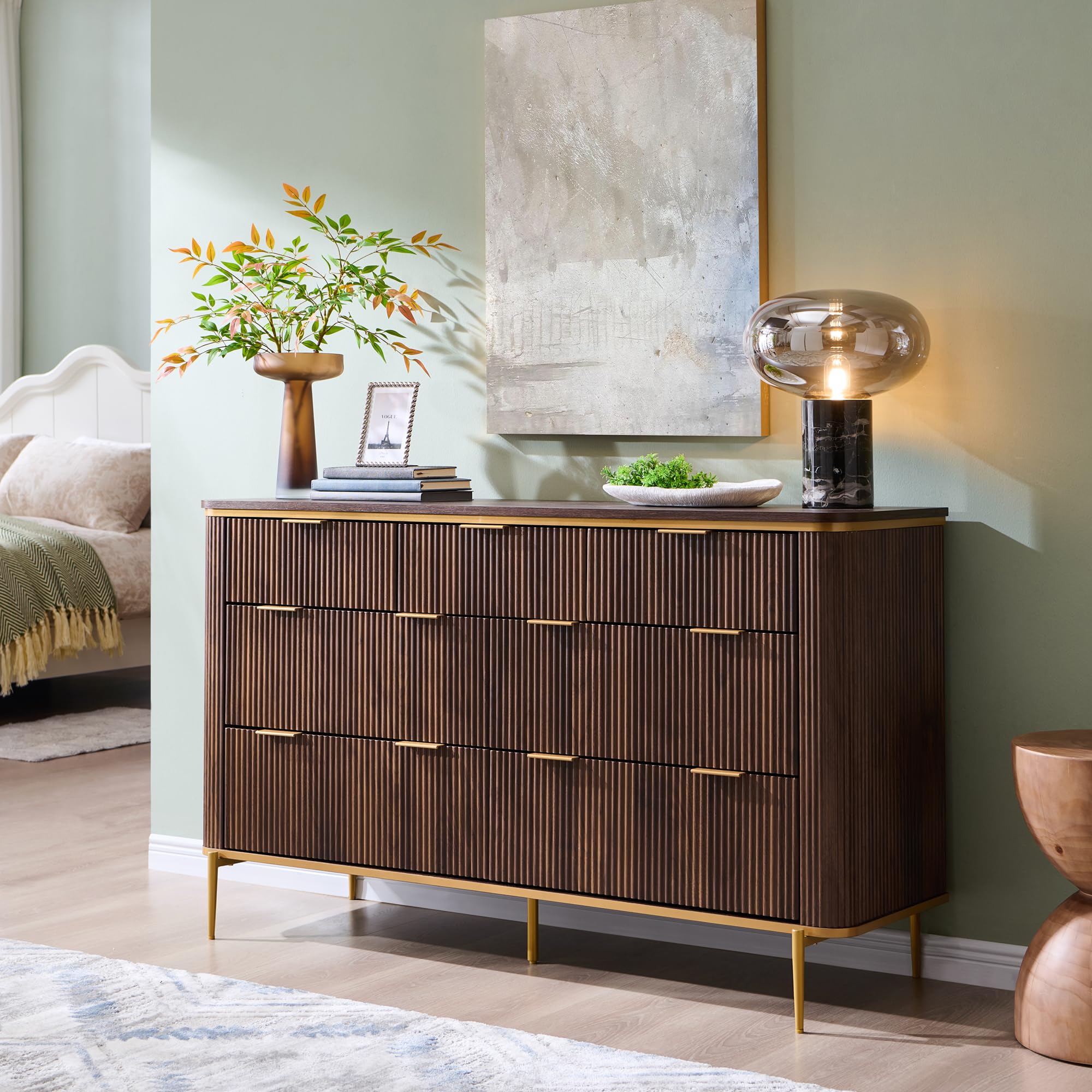 walnut and gold dresser 42