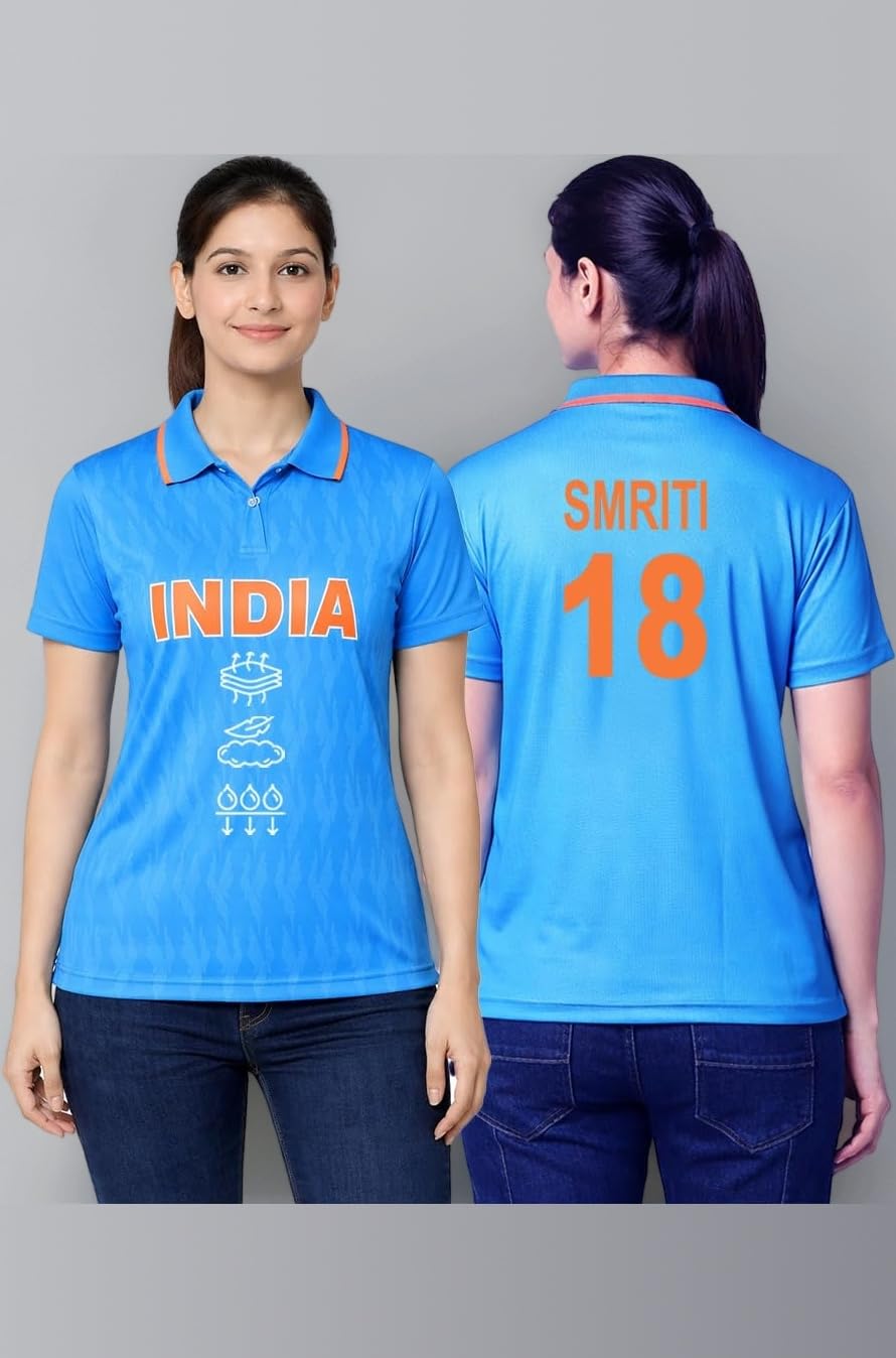 | India Cricket Fan Polo Jersey Tshirt | Lightweight Breathable Comfortable Sportswear | Team Cricket Sports Wear T-Shirt for Men - Blue (in, Alpha, S, Blue, India, Smriti)