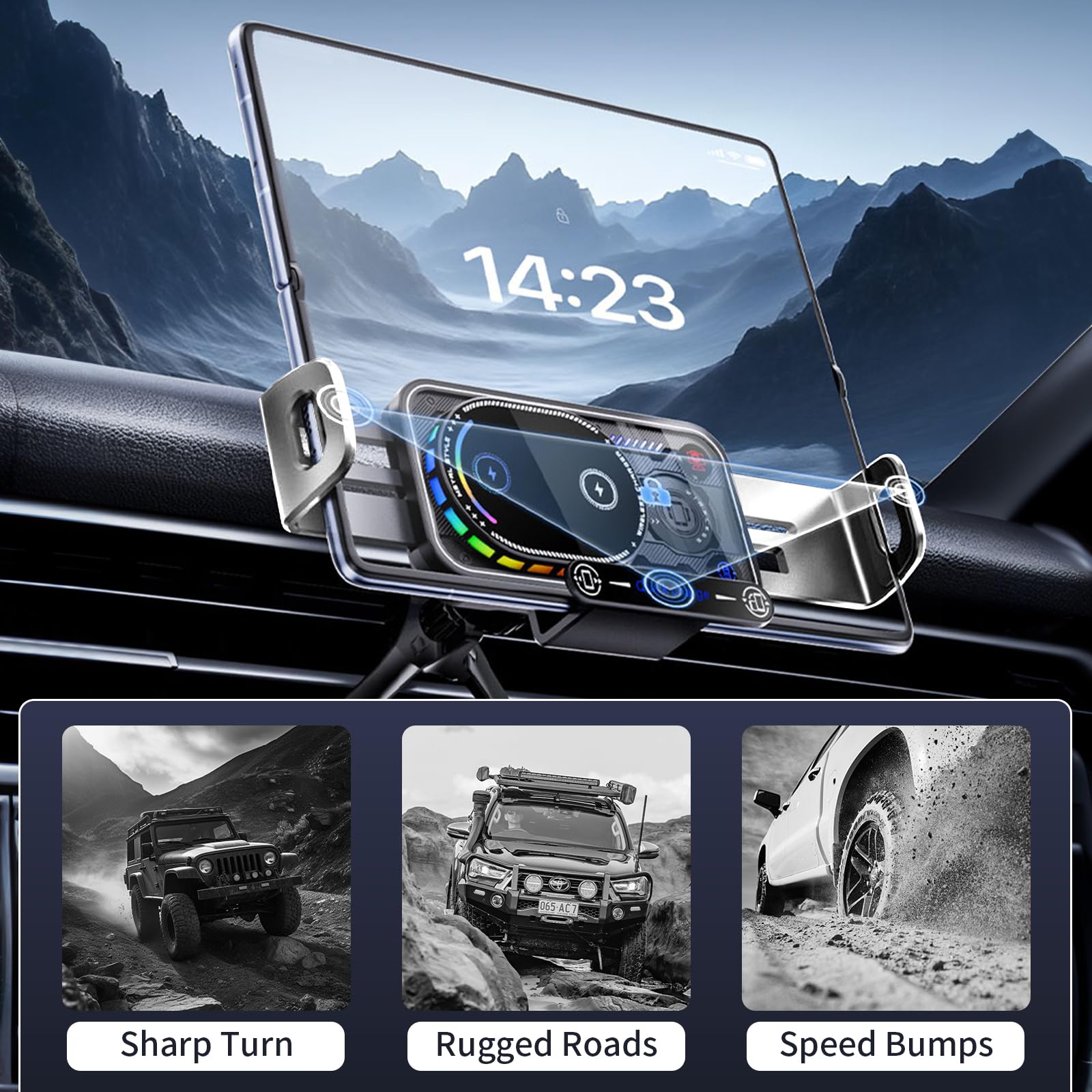 Caricatore Ricarica Wireless Auto 15W, Supporto Smartphone Auto per Galaxy Z Fold/Flip, Qi Doppia Bobina Caricabatteria da Auto, Rotazione 90° per Galaxy Z Fold, Magic V3 V2, Mate X5 X4