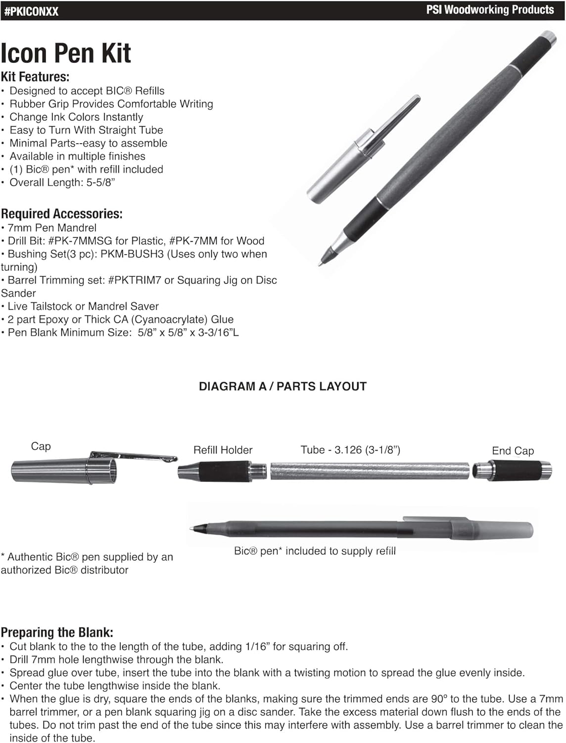 Penn State Industries PKICONSS Icon Ballpoint Pen Kit Starter Package Woodturning Project