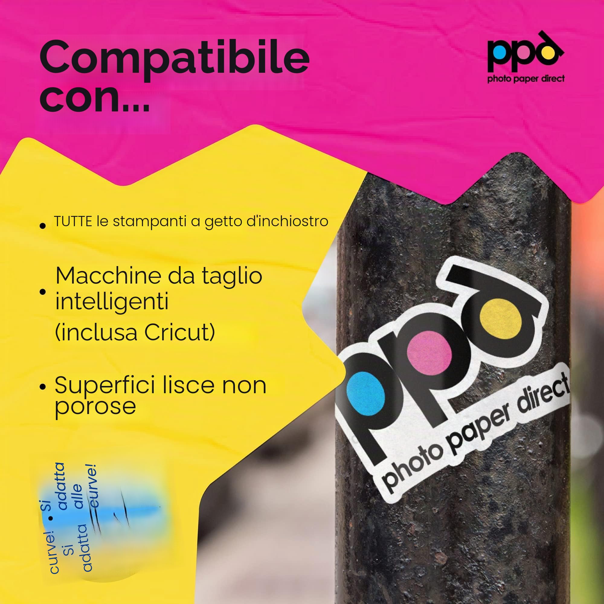 PPD A4 10 Fogli Carta Vinile Adesiva Lucida per Stampanti Inkjet - Sticker Bianco