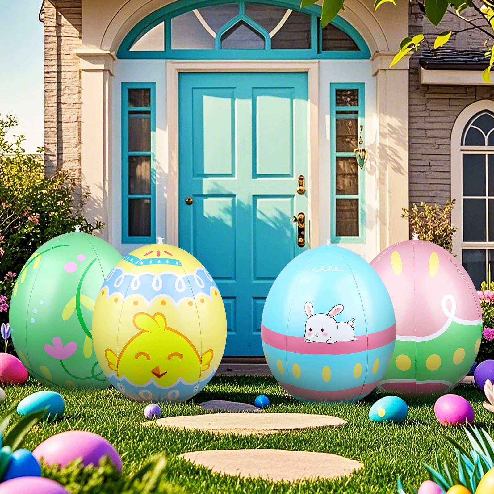 Uovo Di Pasqua Gigante Gonfiabile 60 Cm In PVC, Colorato Con Pois, Per Decorazione Esterna, Giardino E Caccia Alle Uova