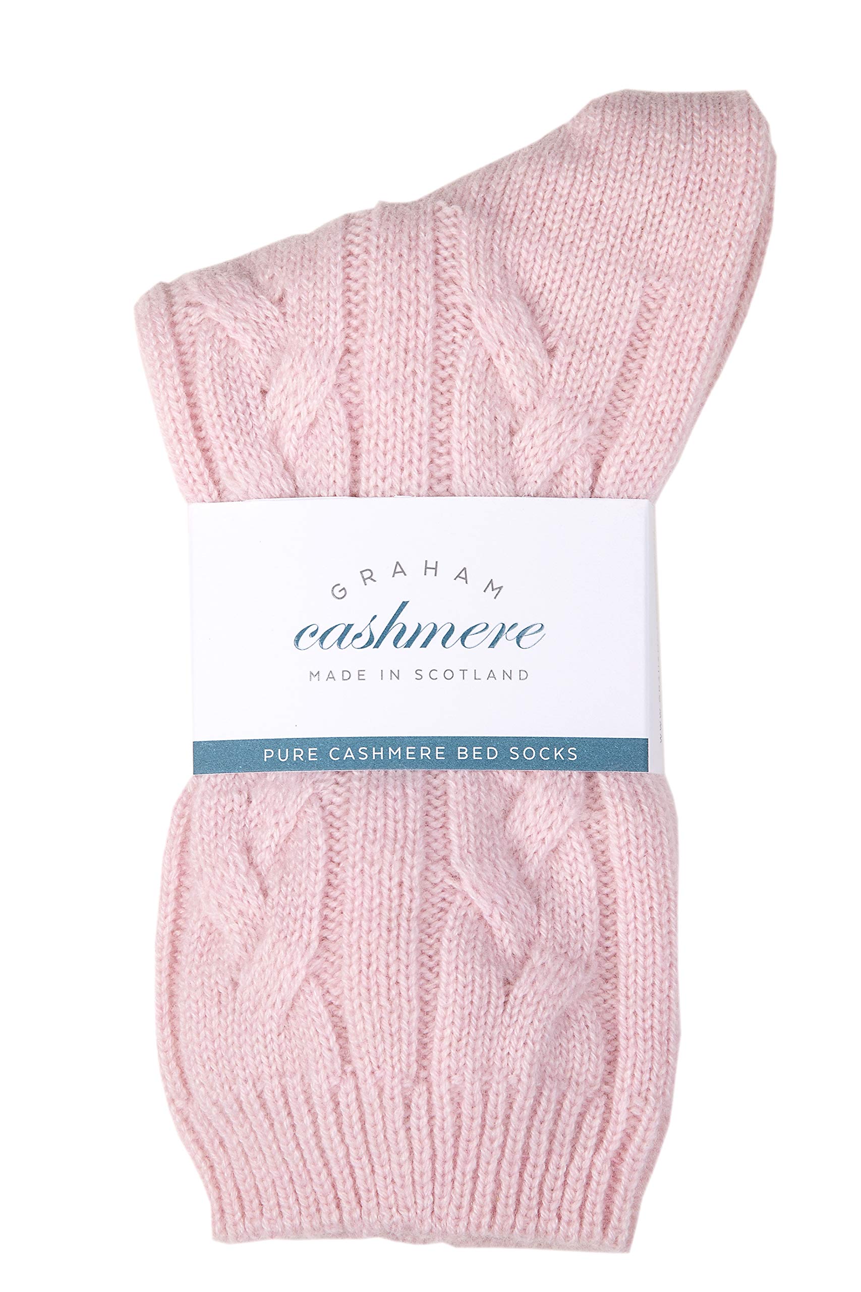 Graham Cashmere - Pure Cashmere Cable Bed Socks - Made in Scotland - Gift Boxed (Blush)
