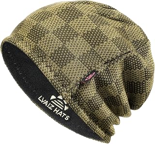 Winter Beanie Hat for Men Women Fleece Lined Thick Warm Plaid Knitted Skull Beanie Reversible Outdoor Windproof Ski Watch Cap - Buy now