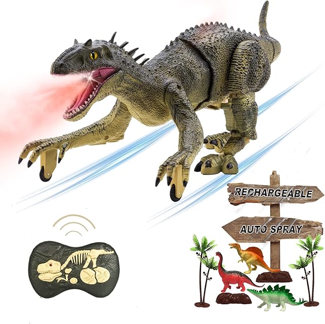 Remote Control Dinosaur T Rex Toys for Boys Electronic RC Spray Raptor Toy 2.4Ghz LED Lightup Walking Roaring Tyrannosaurus Rex Jurassic Dino Rechargeable Birthday Gift for Kids Girls 3 5 Years Old+