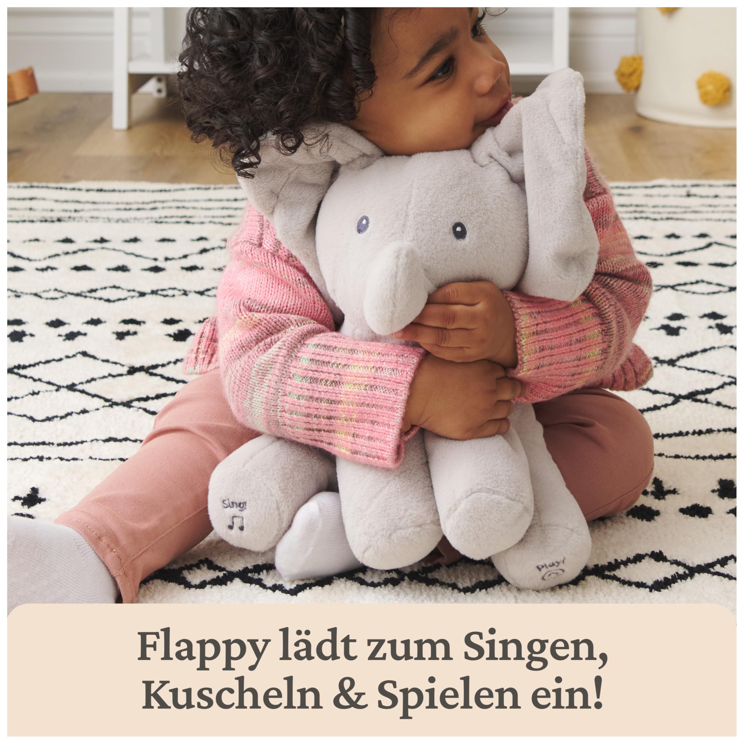 GUND Flappy, der singende und sprechende Elefant spielt Guck-Guck mit den Ohren - deutsch, ca. 30 cm