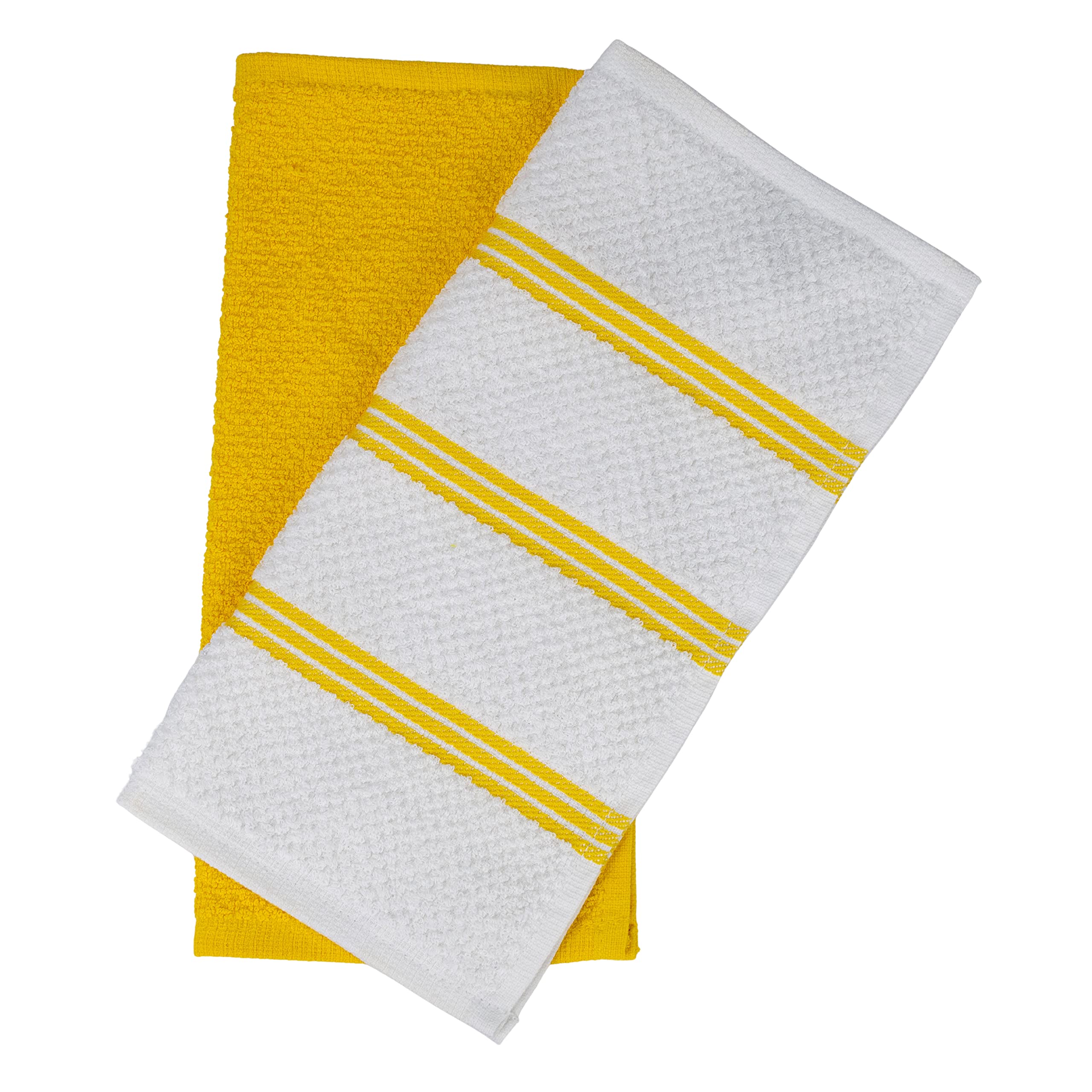 Sami Studios Large Terry Kitchen Towels Cotton For Home , Soft & Absorbent Cleaning Cloth for Kitchen Cleaning & Quick Drying of Plates & Glasses, 35 x 35 cm, Vogue Striped & Solid Terry, Yellow, Set of 2
