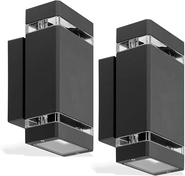 Genghis Khan [2 Pack] 35W Outdoor Wall Light Waterproof IP54 Up and Down Modern Wall Lamp for Corridor Courtyard Walkway Park (Square-Black)