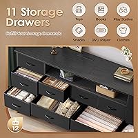 Vista 6 de Huuger Soporte de TV de 63 pulgadas para TV de 65, 70 pulgadas, cómoda larga con 11 cajones con tomas de corriente y luces LED, centro